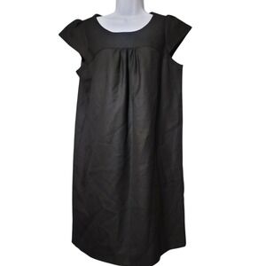Gap‎ Womens Black Wool Blend Cap Sleeve Pleated Shift Dress Size M Pocketed LBD